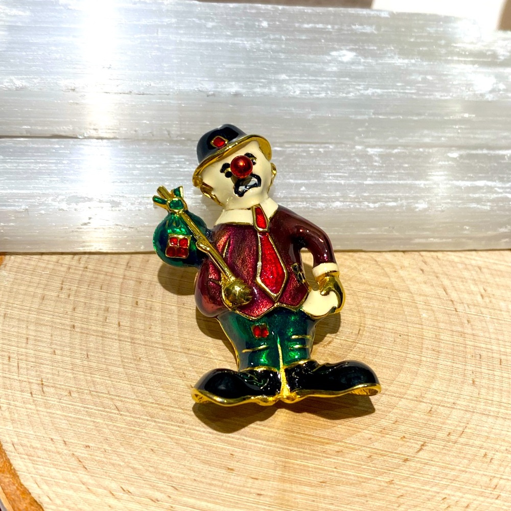 Vintage Goldtone & Enamel Clown Brooch 🤡💛♥️